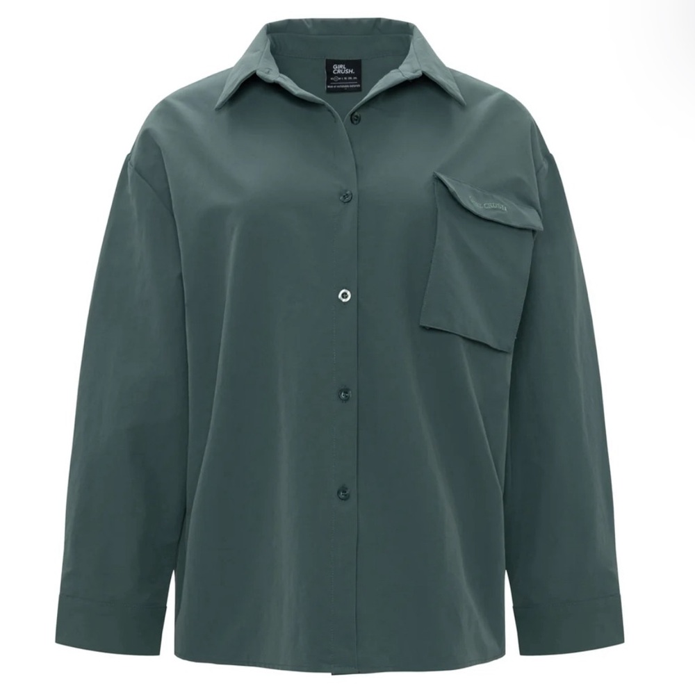 Girl Crush Cargo Button Up Shirt Green Large .